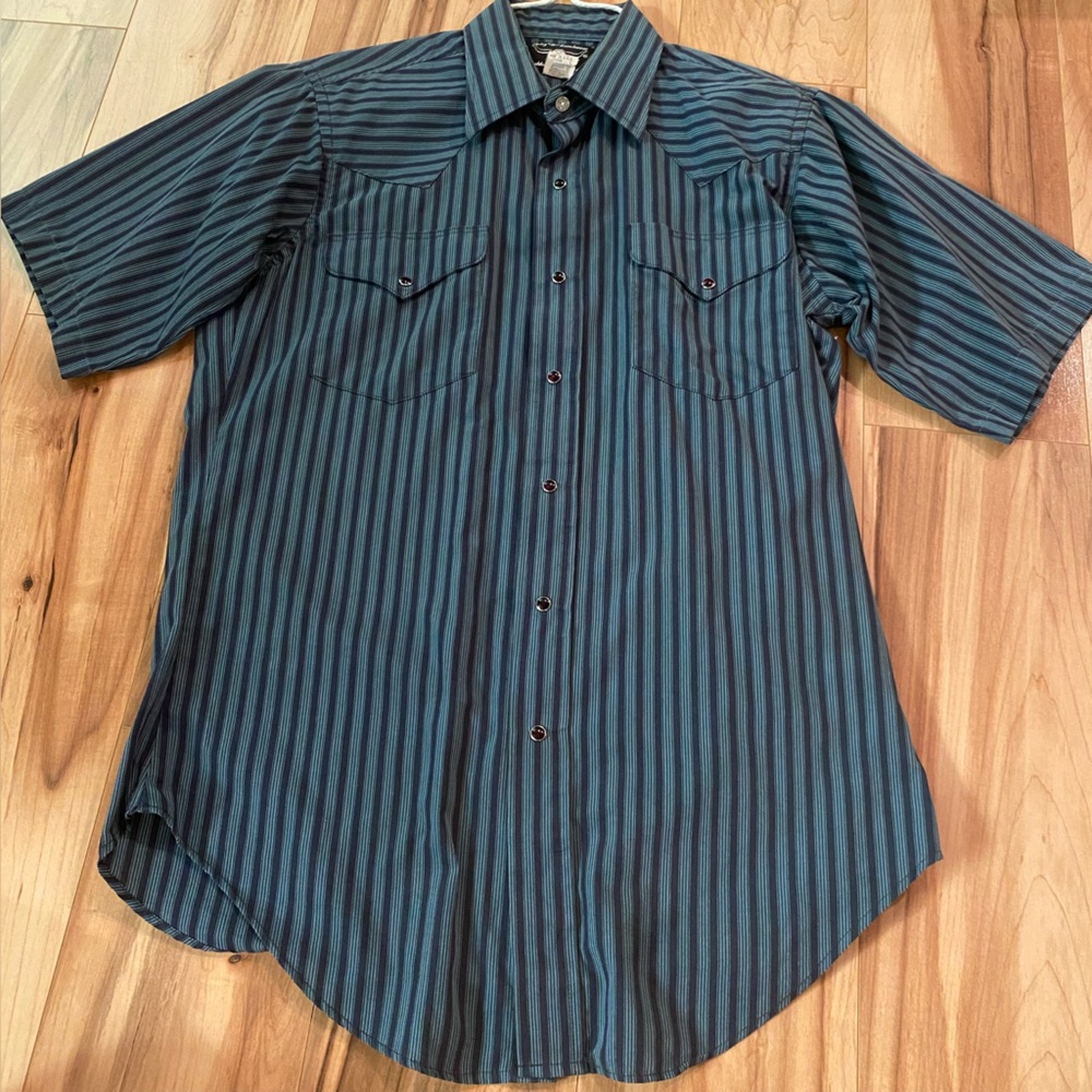 Flying R Ranchwear by Ruddock Men's Short-Sleeve Striped Button-Up Shirt -15 1/2